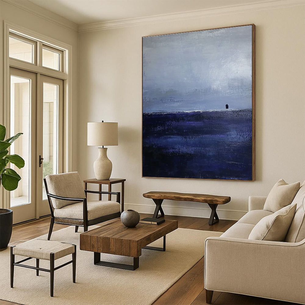 Solitary Figure in Blue Ethereal Landscape Abstract Painting GAB0222