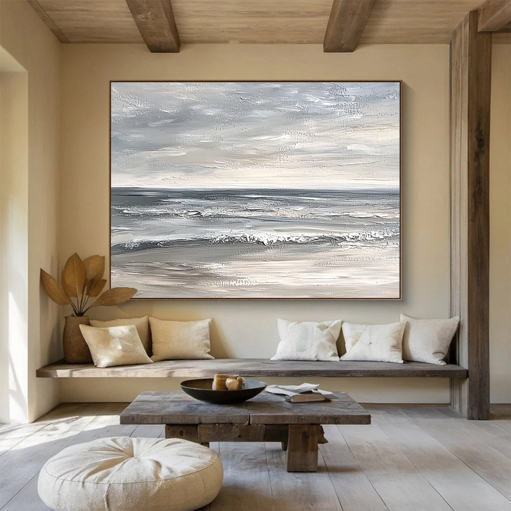 Gray - Toned Seascape Abstract Painting with Calm Serenity ABS435