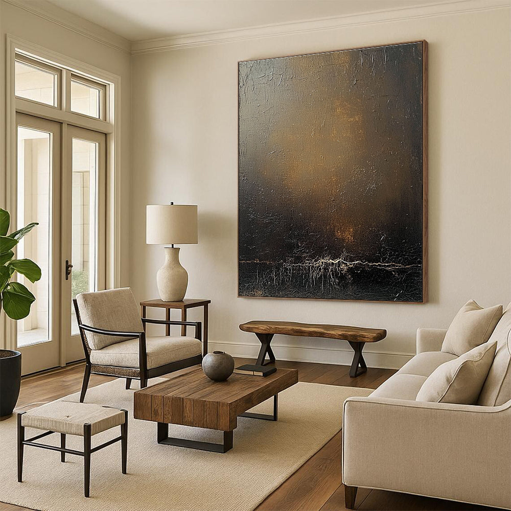Dark Textured Canvas Mysterious Abstract Painting for Dramatic Spaces GAB1474