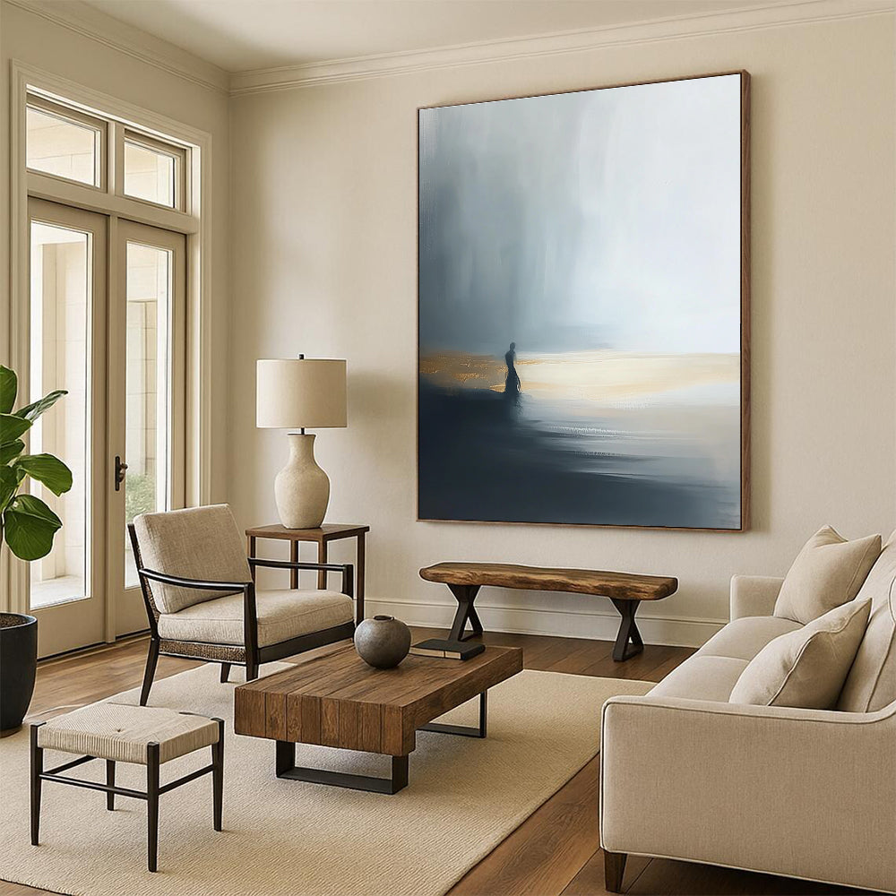 Solitary Figure by Lake - Introspective Landscape Abstract Art GAB0524
