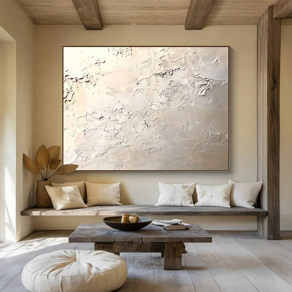 Textured Beige - White Plaster with Organic Textures Abstract Painting ABS324
