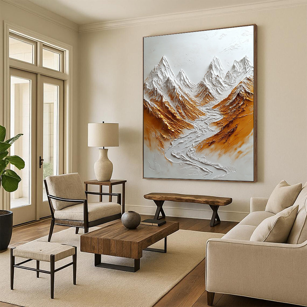 3D Mountain Abstract Painting with Metallic Accents GAB0004