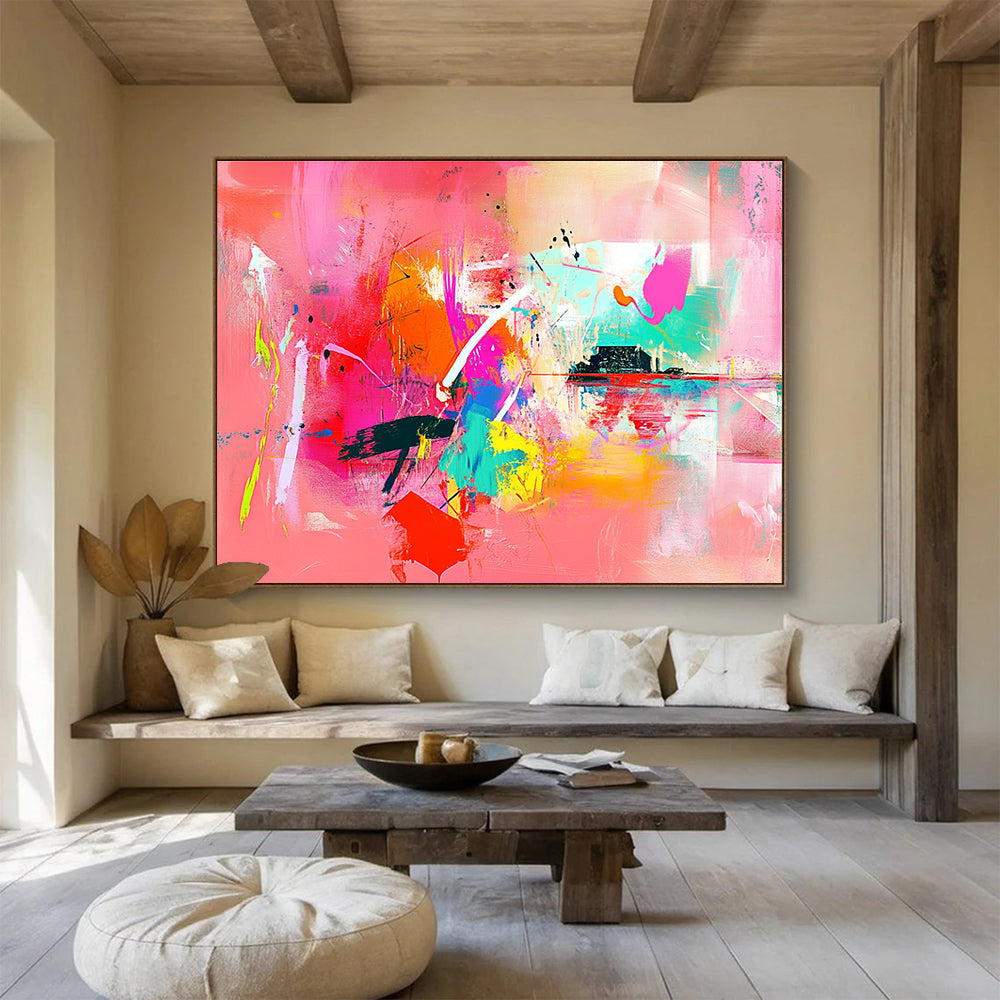 Vivid Pink Abstract Playful Energy Explosion Painting ABS126