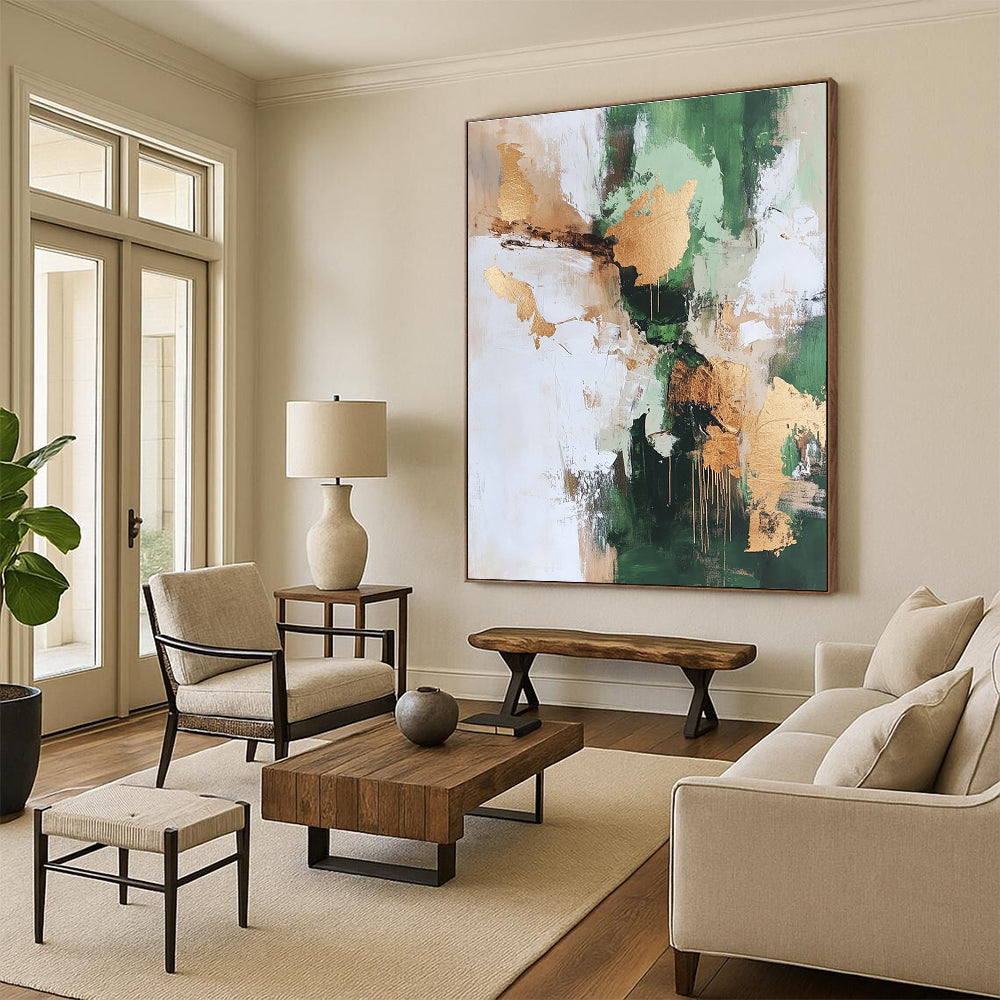 Green Gold White Abstract Painting with Natural Luxury WINK528