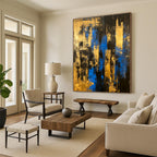 Blue - Gold Abstract City Painting with Urban Sophistication WINK397