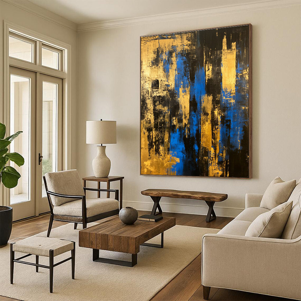 Blue - Gold Abstract City Painting with Urban Sophistication WINK397