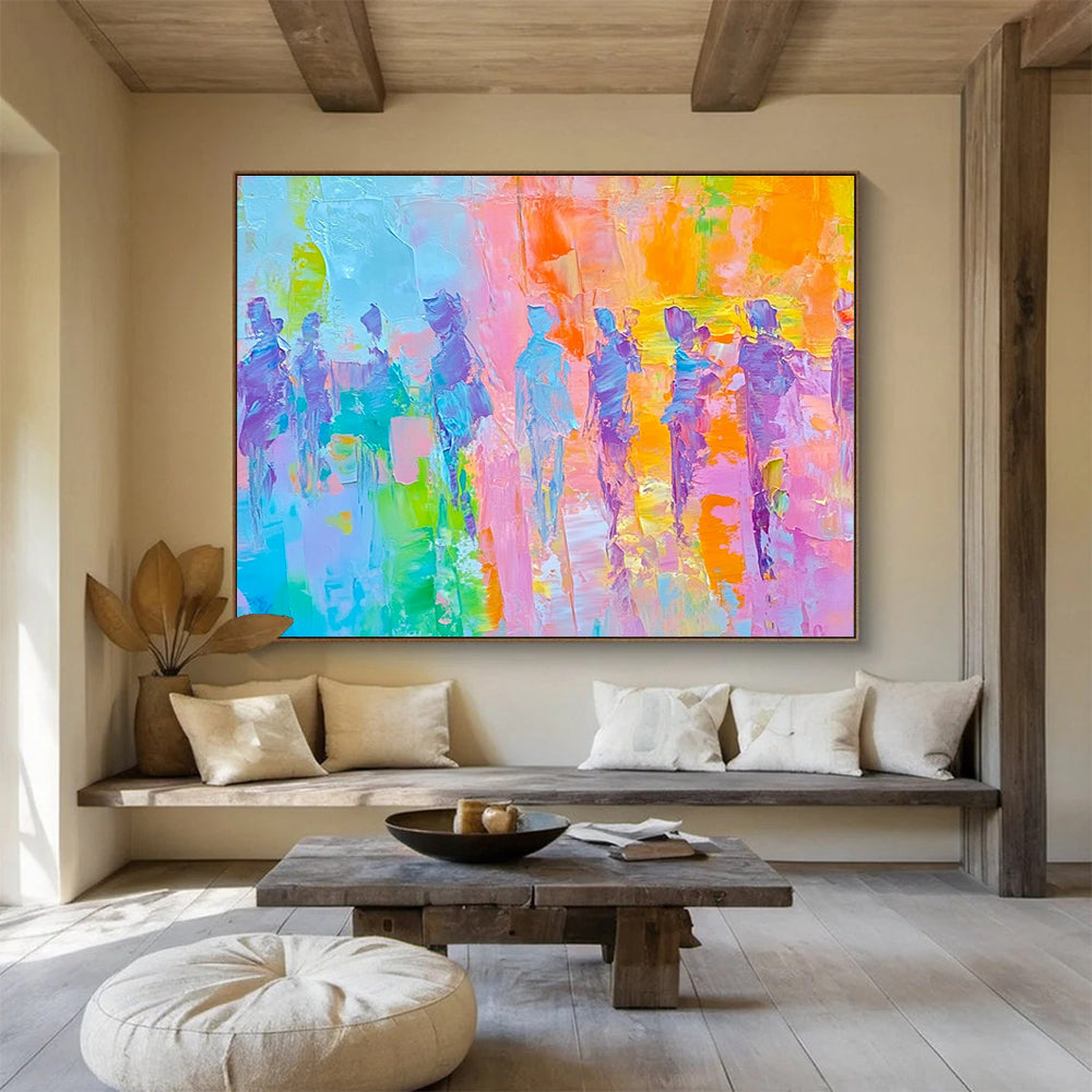 Colorful Figure Procession with Vibrant Palette Abstract Painting ABS318