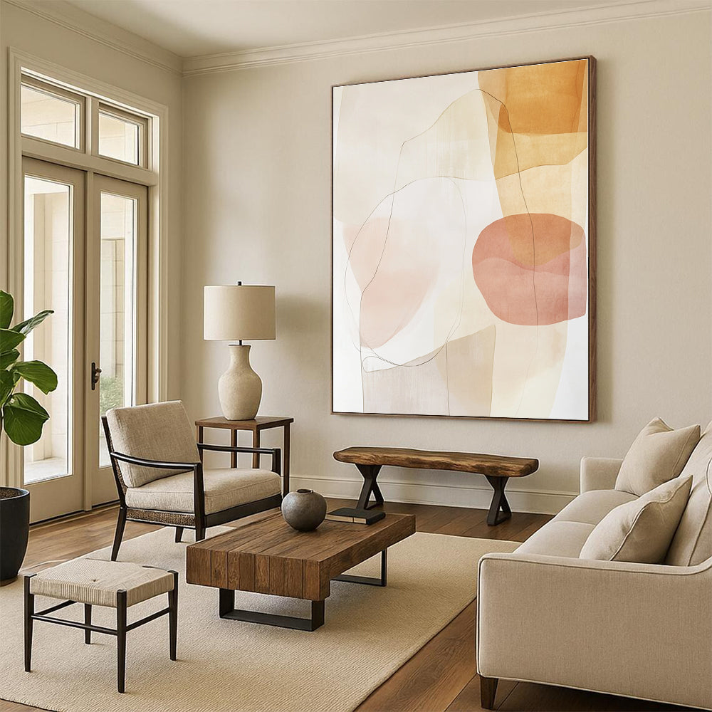 Translucent Shapes in Warm Tones Abstract Painting with Gentle Layers WINK260
