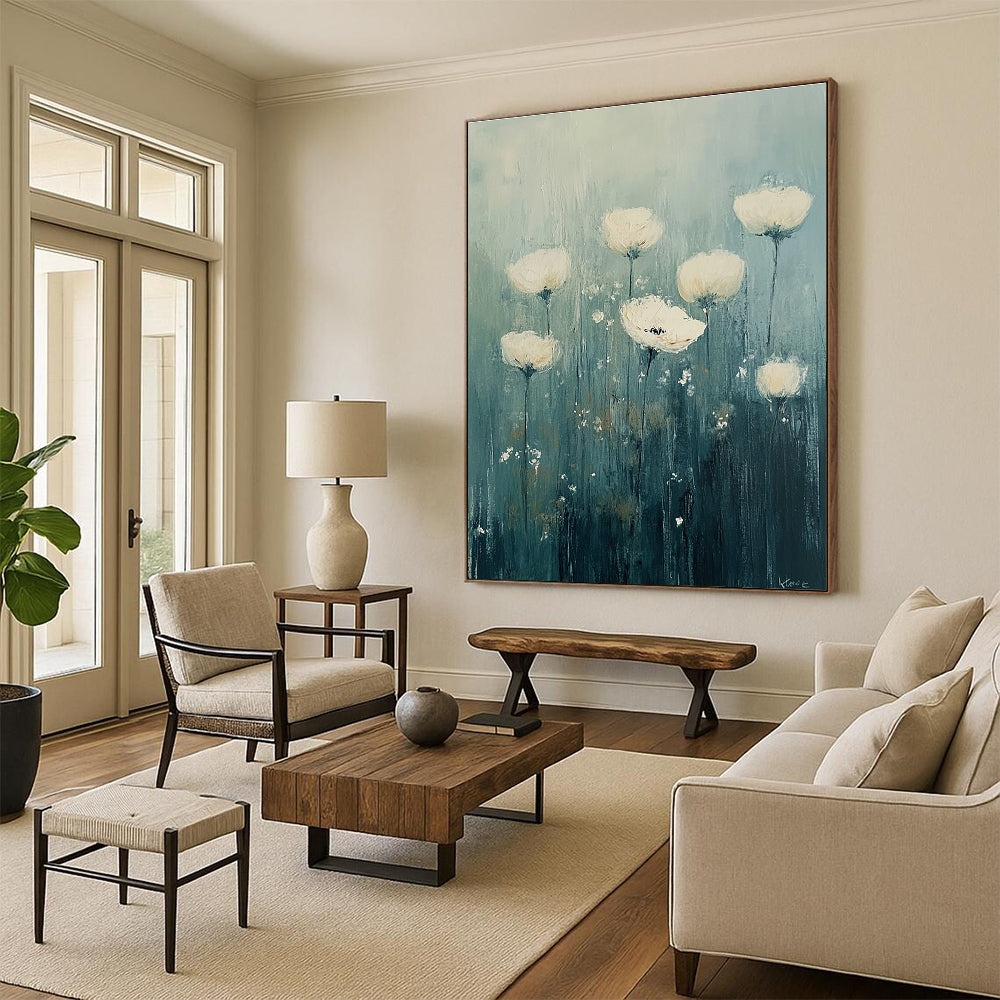 White Flowers in Field Ethereal Abstract Painting GAB0302