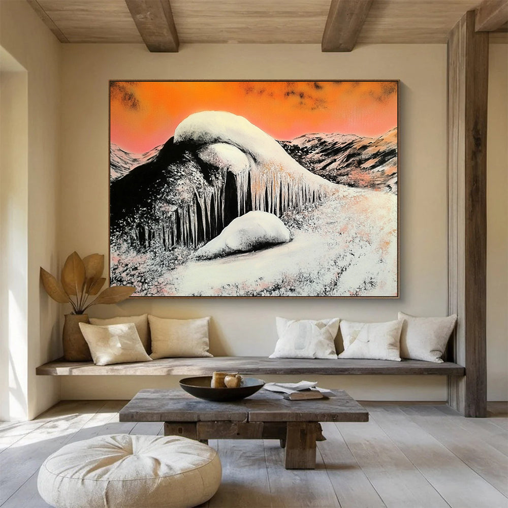 Snowy Mountain with Icicles: Stark Winter Beauty Abstract Painting ABS160