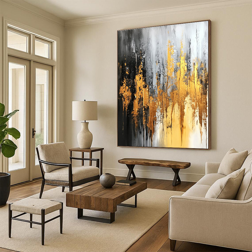 Gray Gold Abstract Painting with Luxe Drama WINK696