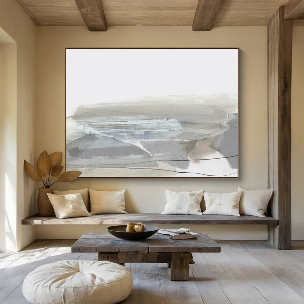 Grey - Toned Landscape Abstract Painting for Minimalist Interiors YHT130