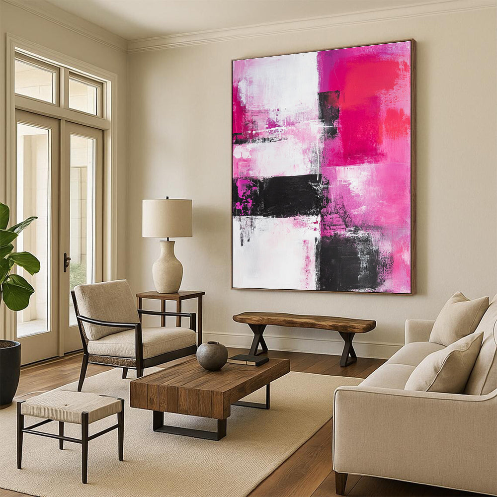 Pink - Black - White Abstract Painting with Feminine Edge WINK537