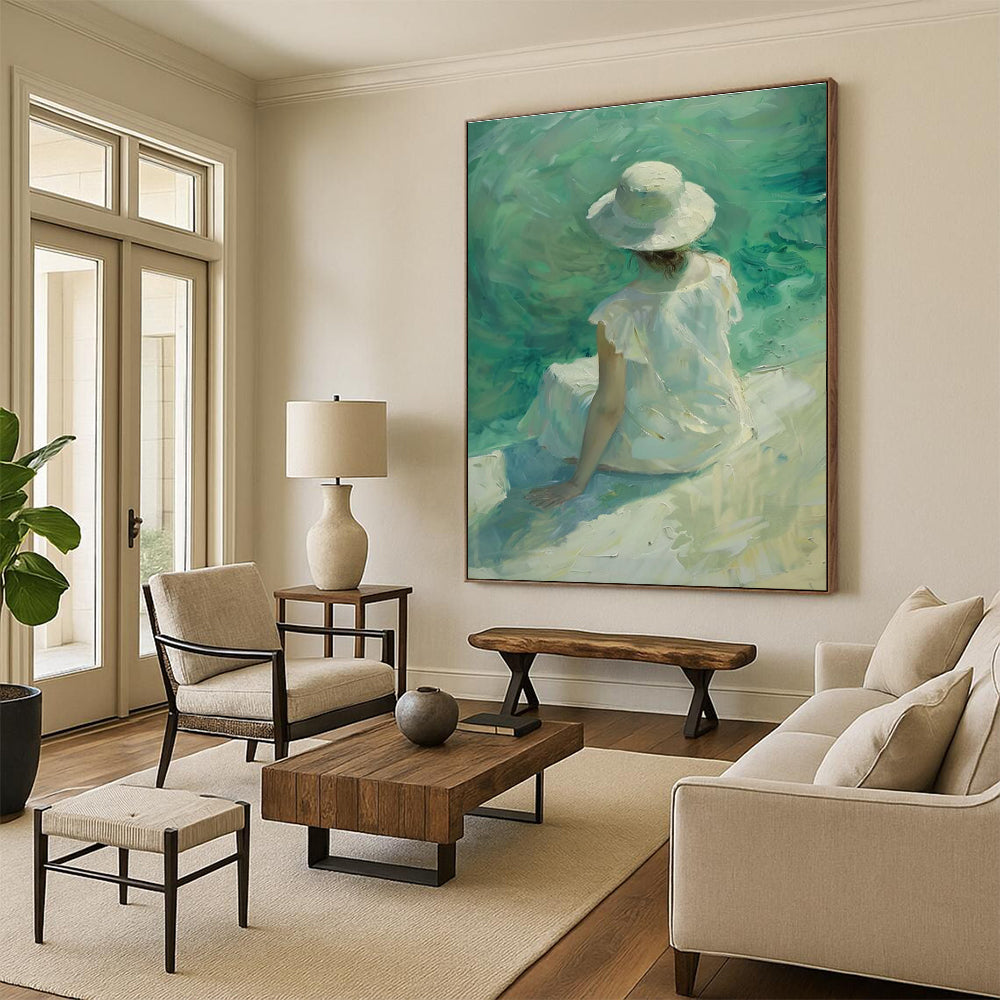 Lady by the Sea Abstract Painting for Coastal Home Bedrooms HENG088