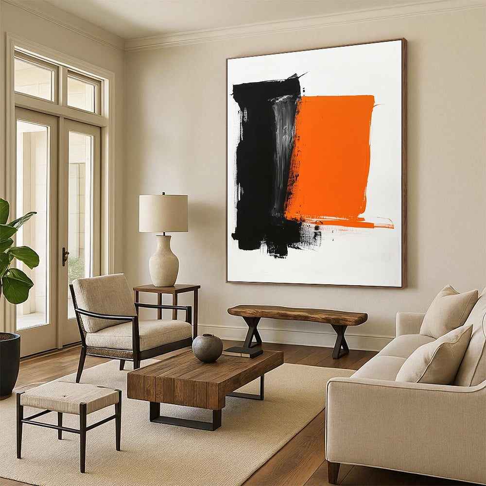 Black and Orange Abstract Painting with Bold Forms WINK830