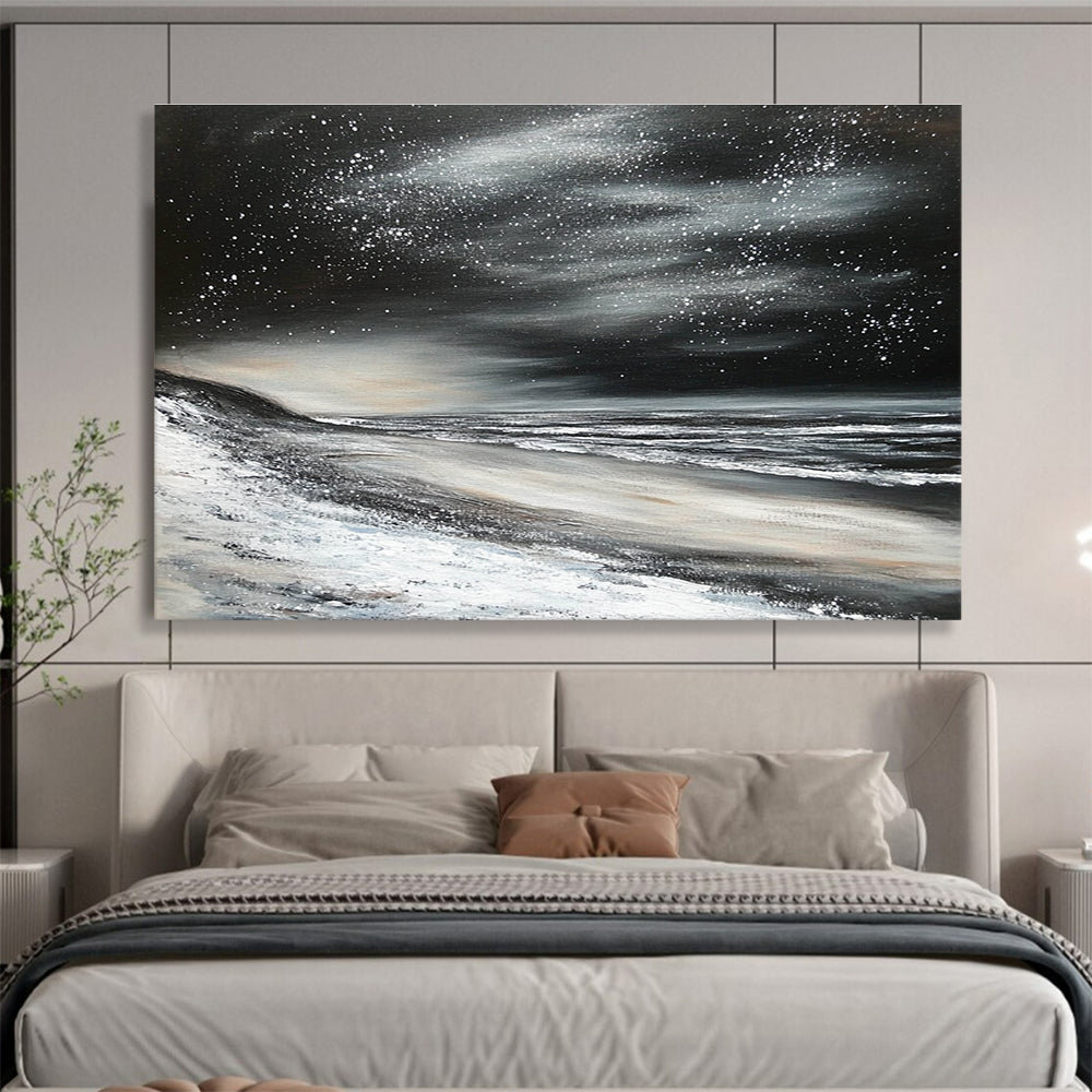 Starry Night Seascape Abstract Painting with Mystical Coastal Ambiance ABS453