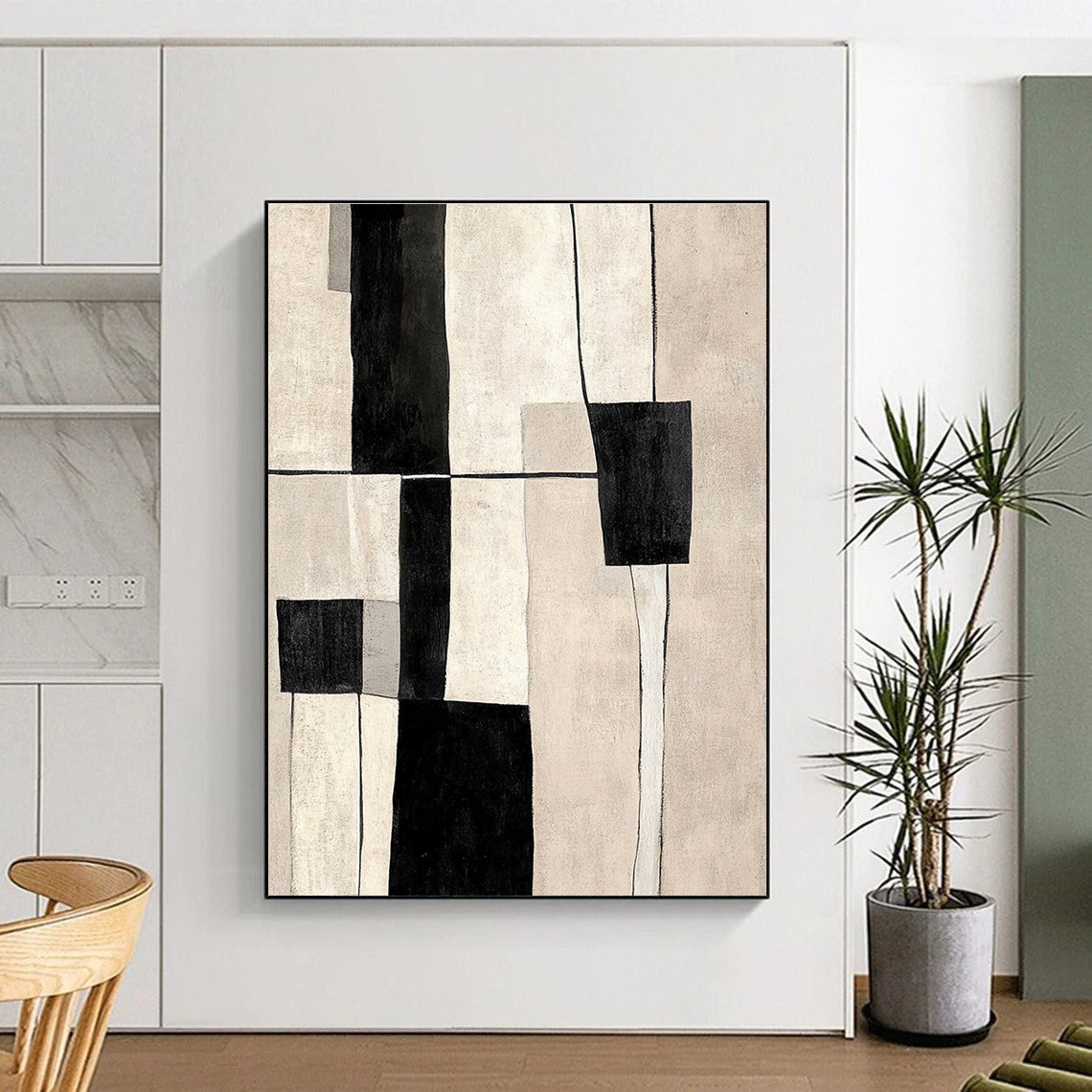 Neutral - Toned Abstract Painting with Geometric Forms WINK862