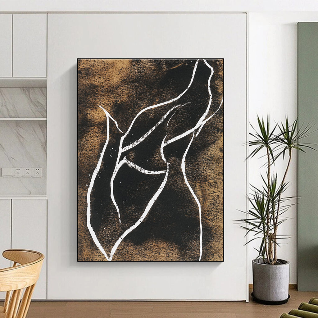 Black and White Line Abstract Painting with Minimalist Grace WINK304