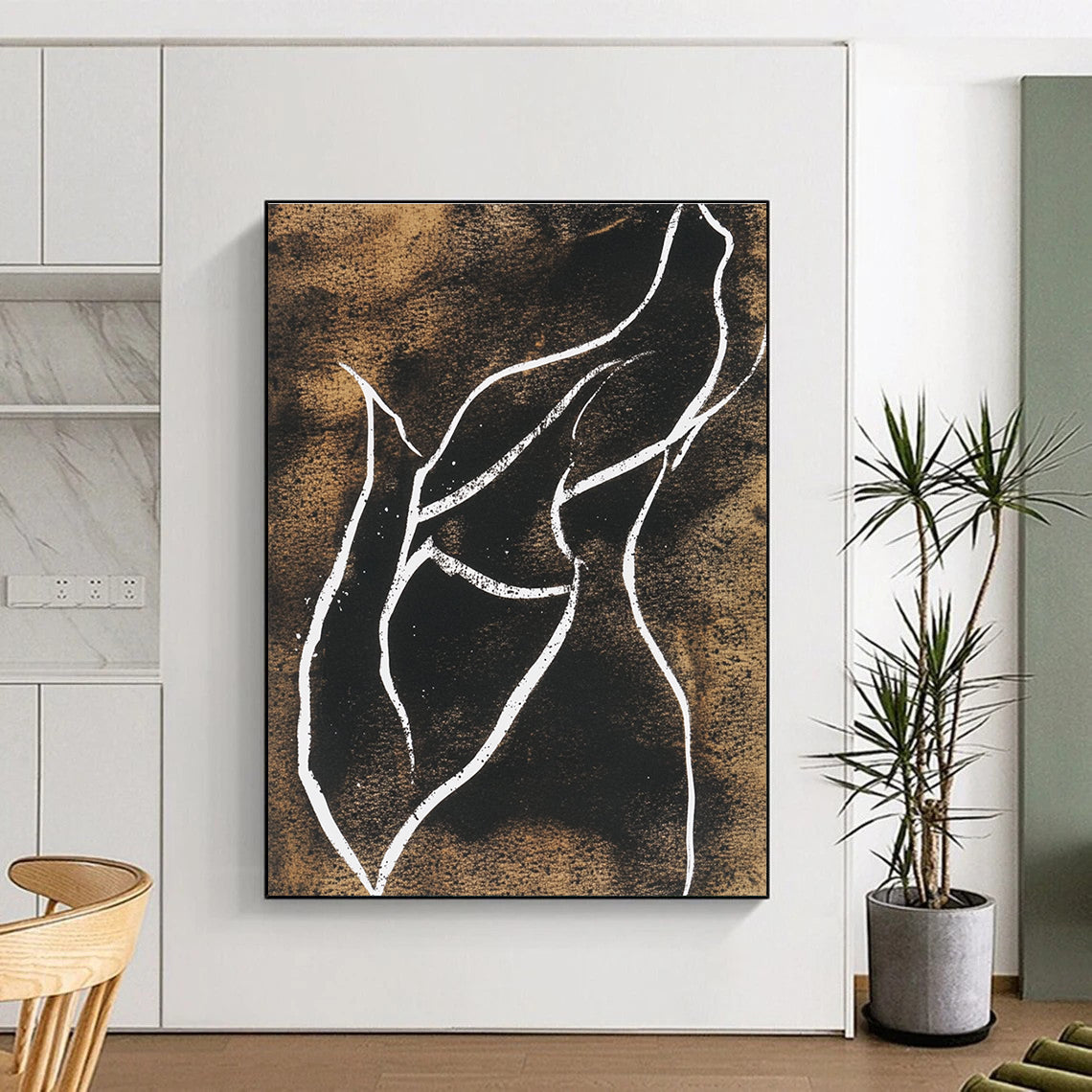Black and White Line Abstract Painting with Minimalist Grace WINK304