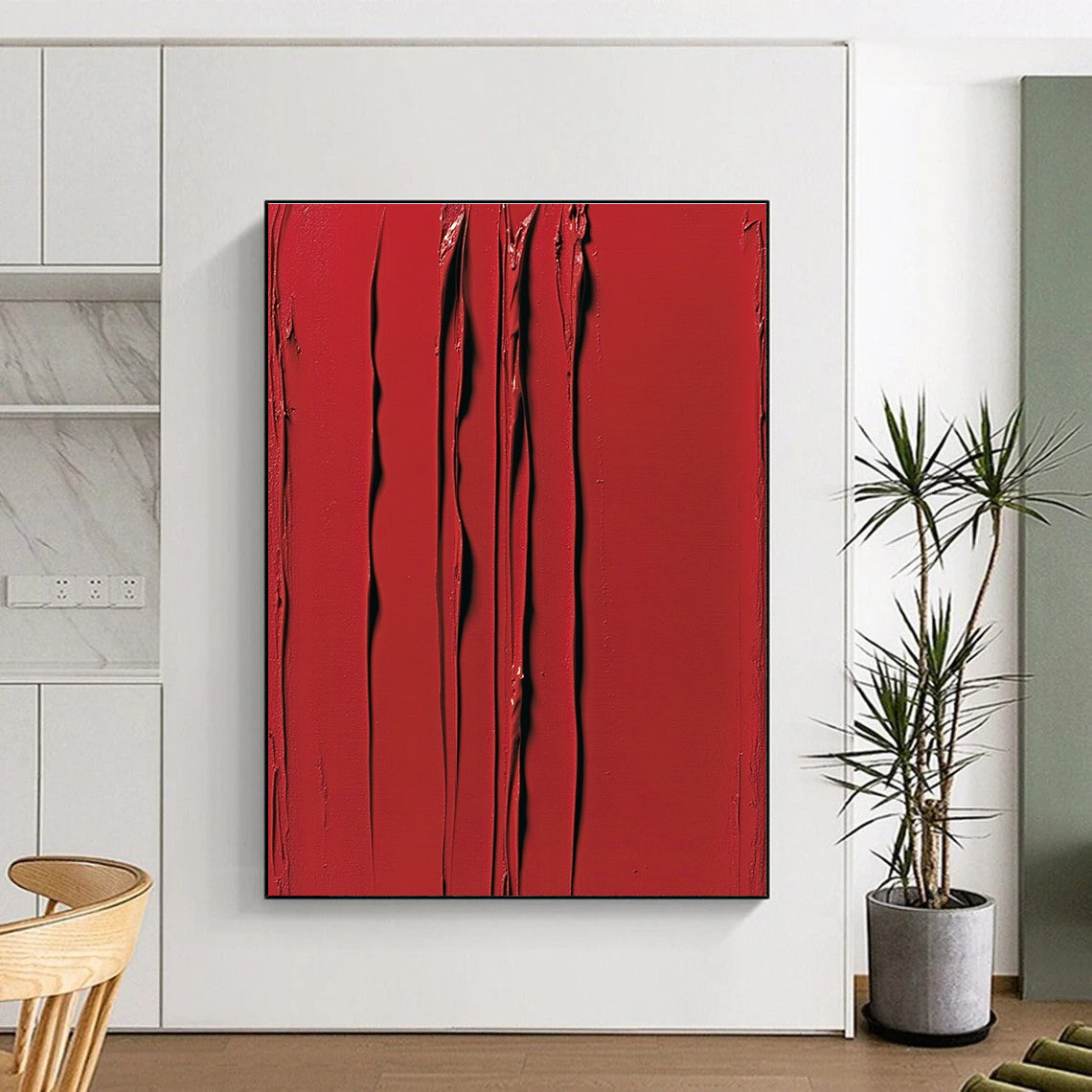 Red Textured Stripes Abstract Painting with Bold Energy WINK101