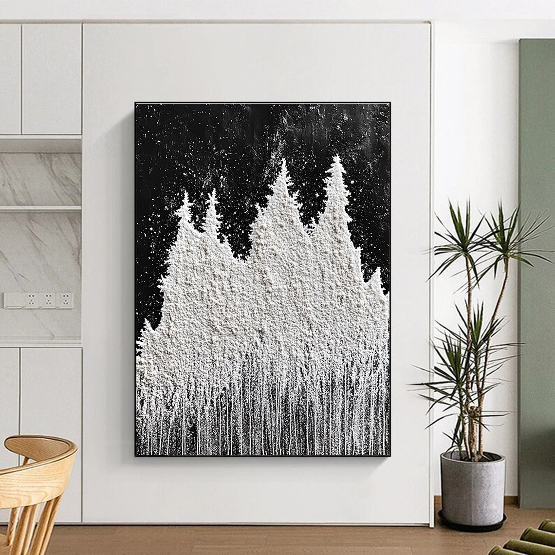 White Powder Trees Whimsical Abstract Painting for Cozy Corners GAB1536