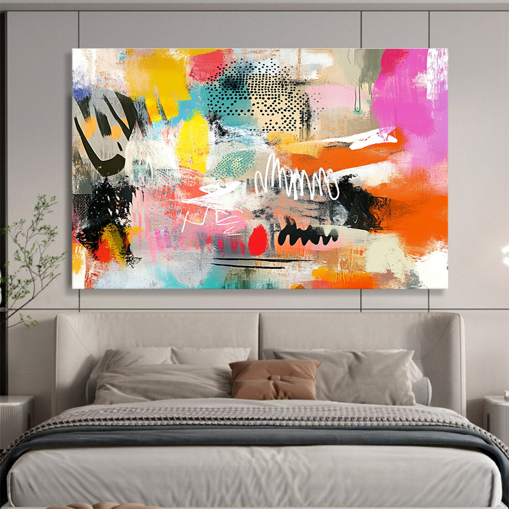 Colorful Abstract Collage: Playful Mix of Shapes and Colors Abstract Painting ABS168