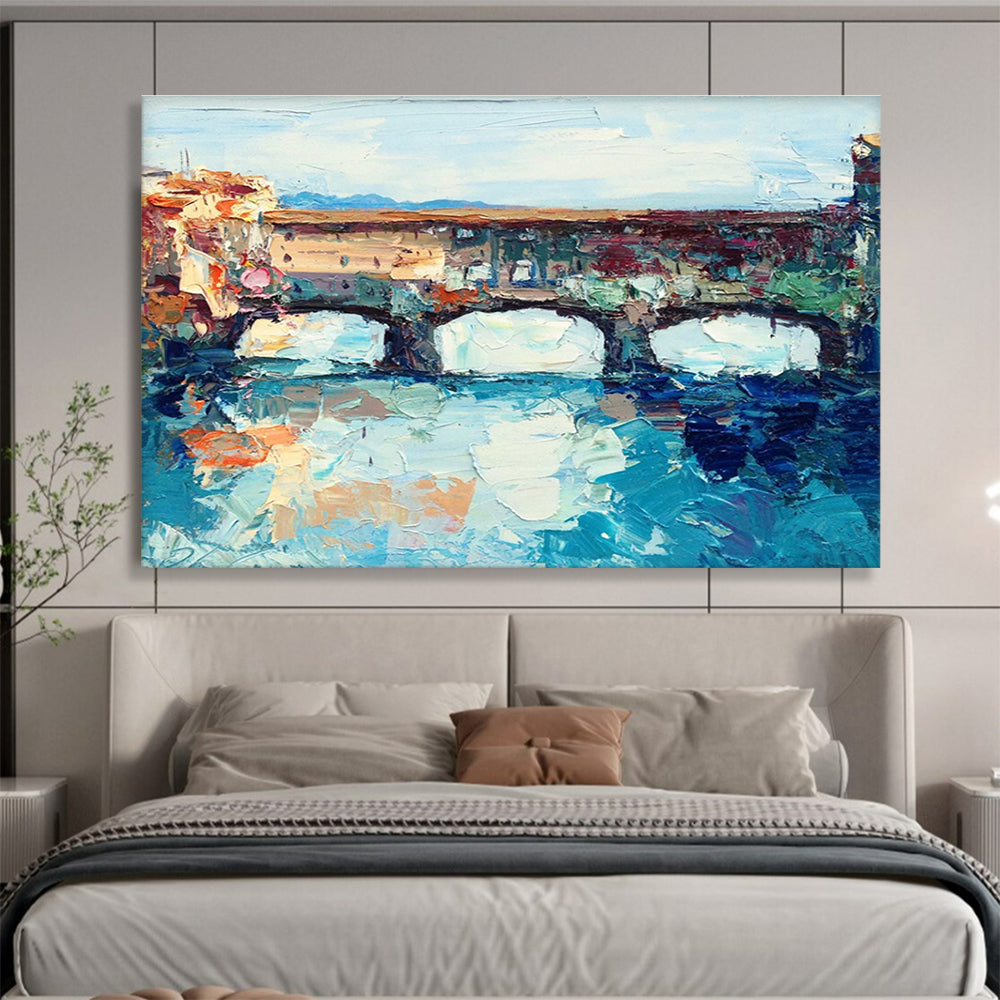 Ancient Bridge Abstract Painting for Riverfront Restaurant Dining Areas YHT455