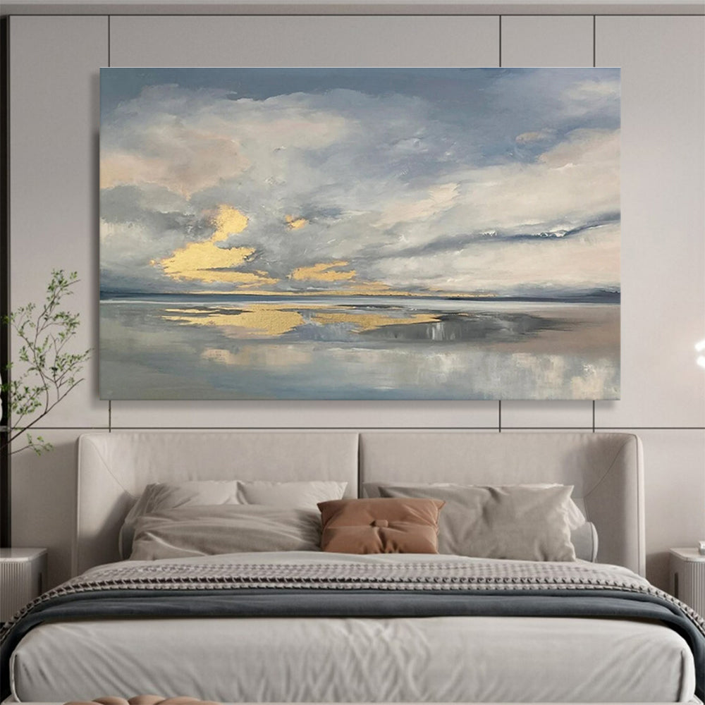 Cloudy Sea Reflection Abstract Painting for Tranquil Bedroom Retreats YHT255