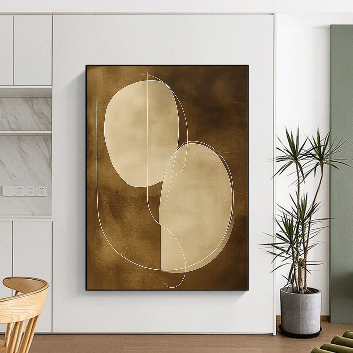 Brown and White Geometric Abstract Painting for Minimalist Offices GAB0971