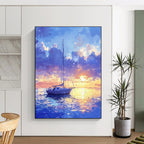 Sailboat at Sunset Romantic Coastal Abstract Painting GAB0330