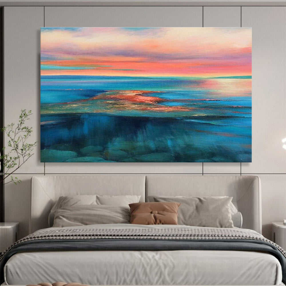 Colorful Coastal Abstract Vibrant Seascape Painting for Lively Interiors YHT023