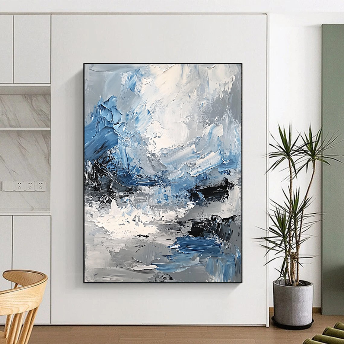 Blue and Gray Abstract Landscape Painting for Minimalist Spaces GAB0713
