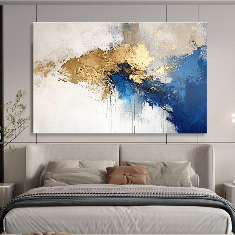 Blue - Gold Splash Abstract Artwork ABS183