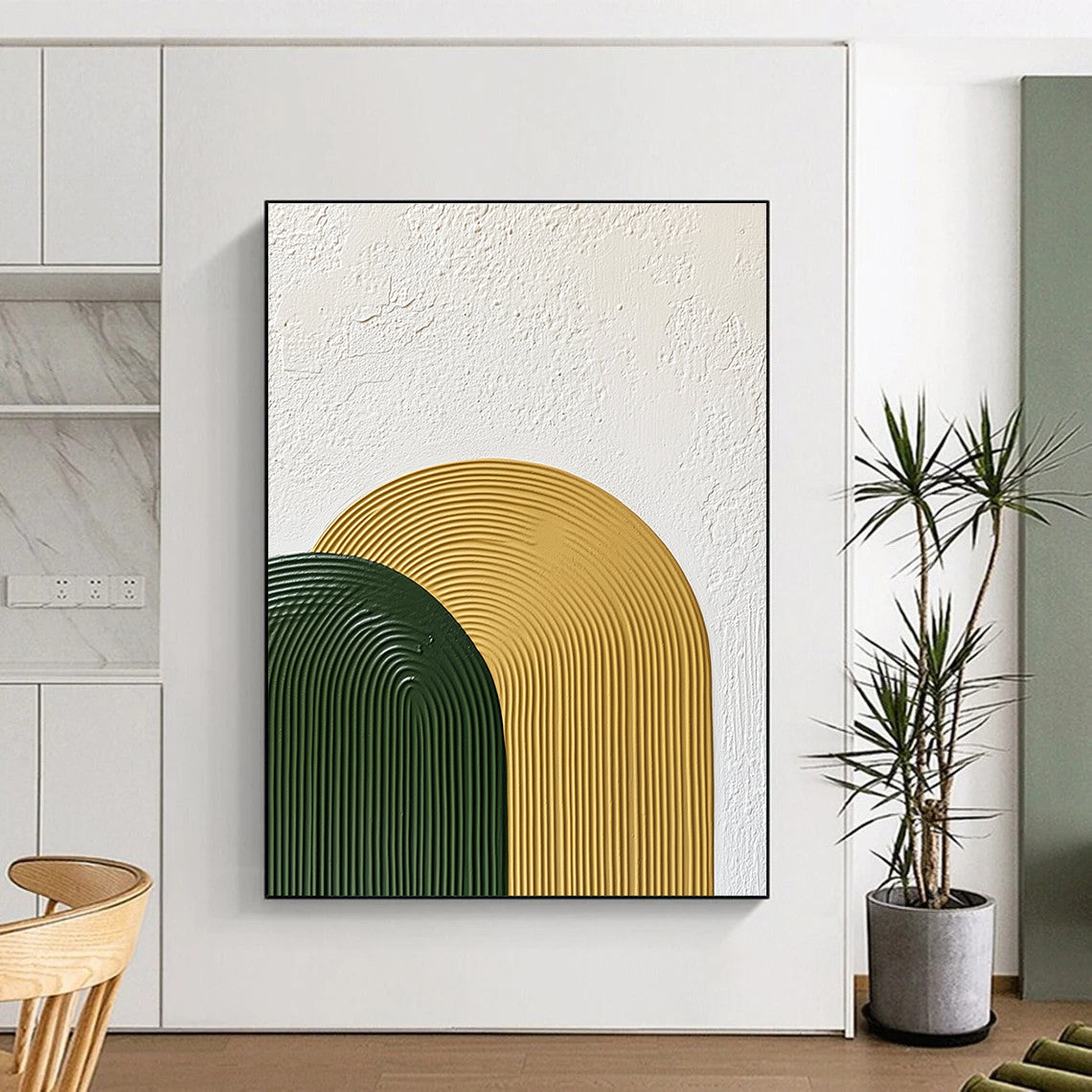 Green and Yellow Arches Abstract Painting of Playful Geometry GAB0095