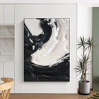 Black - White Swirl Textured Abstract Painting for Contemporary Bedrooms HENG385