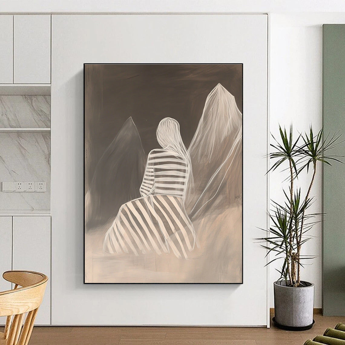 Figure Between Mountains Mysterious Abstract Painting for Thoughtful Spaces GAB1521