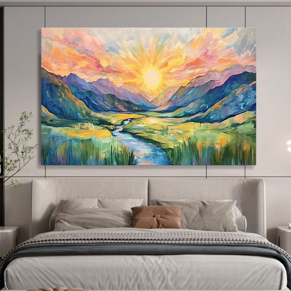 Sunrise Mountain Abstract Painting for Adventure - Lover Offices YHT416
