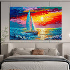 Sailboat at Sunset Abstract Painting for Nautical - Themed Living Rooms YHT312