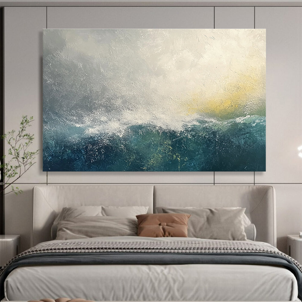 Gray and Blue Wave Abstract Painting with Subtle Textures ABS272