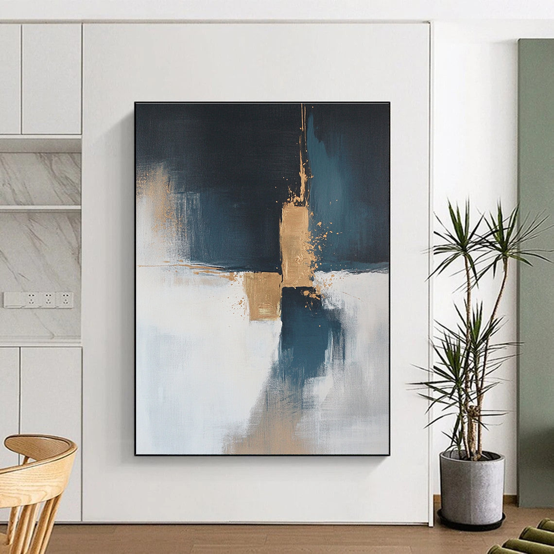 Blue Gold White Abstract Painting with Subtle Luxury WINK554