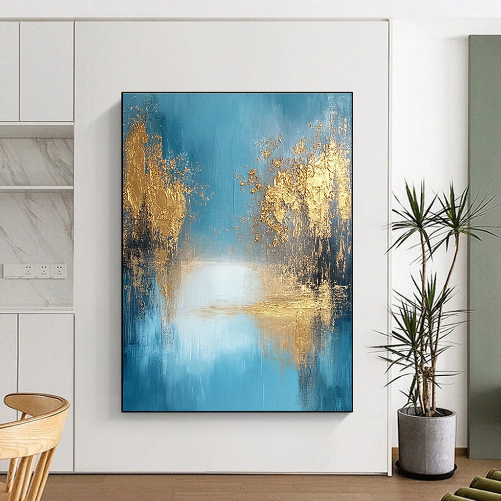 Blue and Gold Abstract Landscape Painting for Luxury Spa Reception Areas GAB1184
