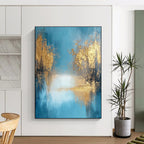 Blue and Gold Abstract Landscape Painting for Luxury Spa Reception Areas GAB1184