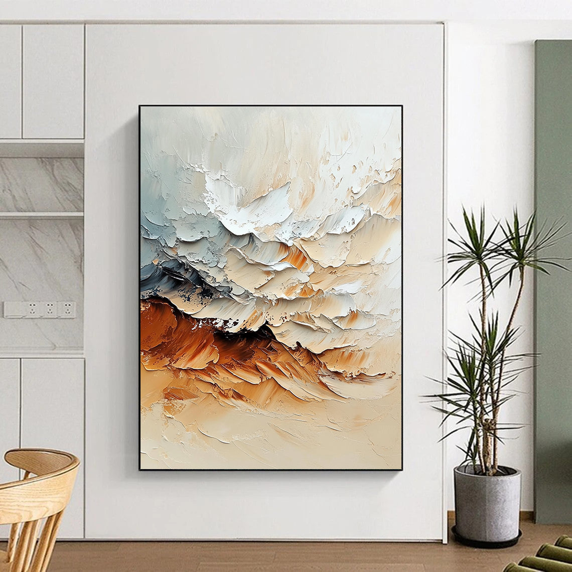 Beige Gray Brown Abstract Painting with Textured Serenity WINK477
