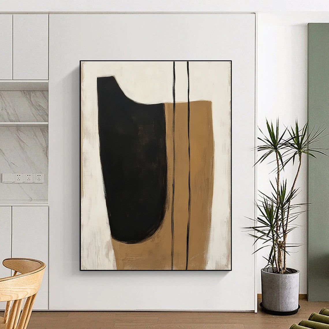 Black and Beige Organic Shapes Abstract Painting with Minimalist Grace WINK225