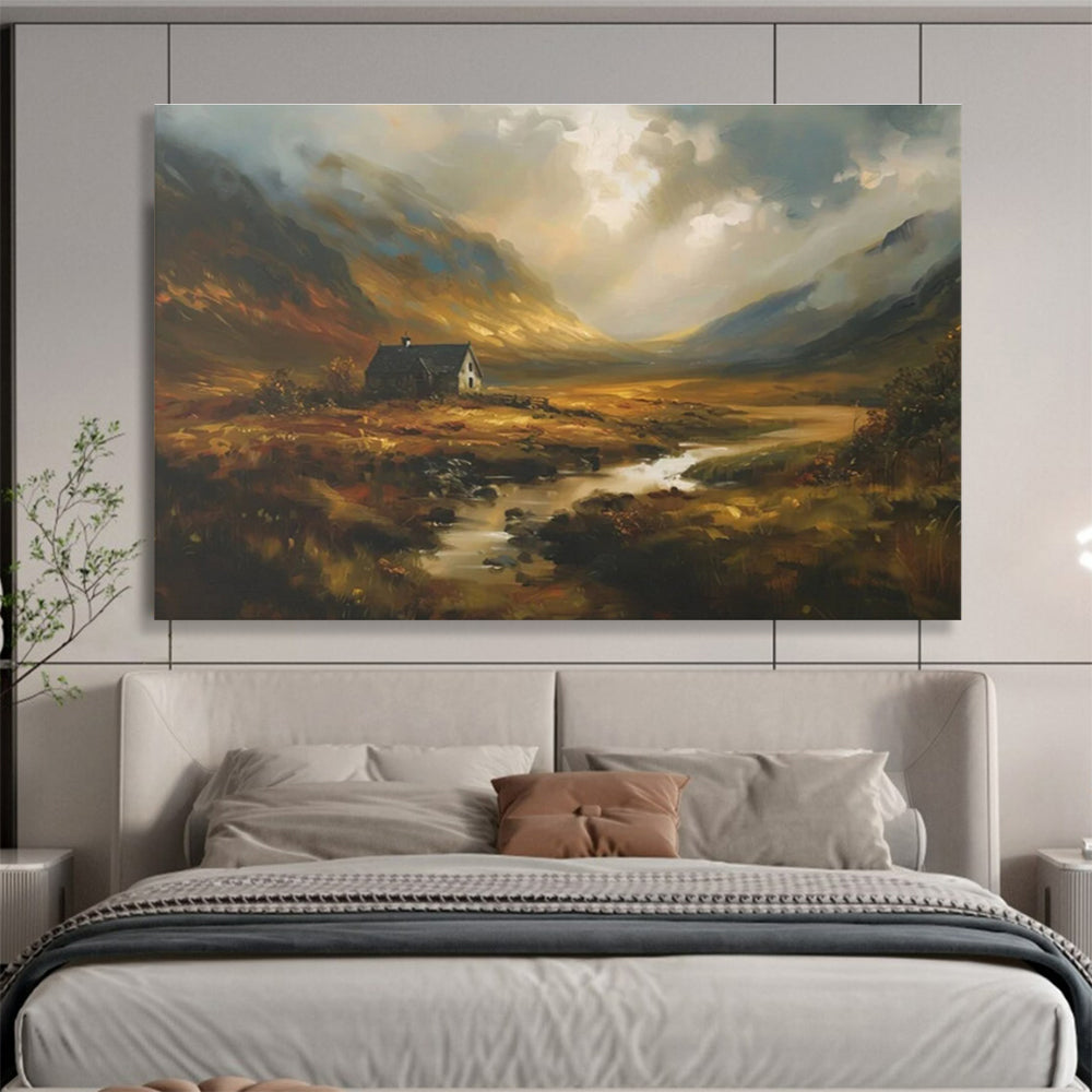 Mountain Cottage Abstract Painting for Rustic Lodge Living Rooms YHT402
