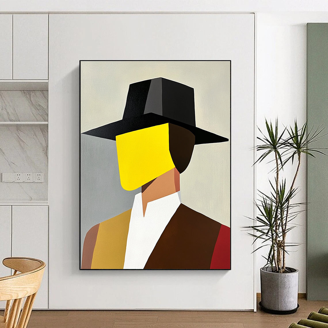 Geometric Hat Portrait Abstract Painting of Colorful Modernity GAB0219
