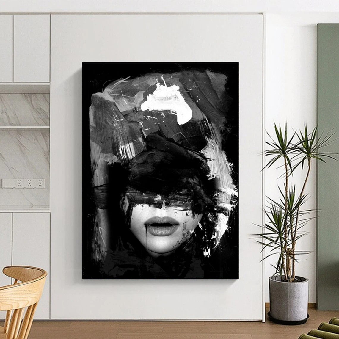 Evocative Black - White Abstract Portrait Painting for Contemporary Galleries HENG232