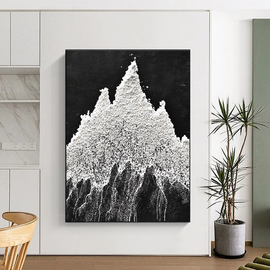 White Powder Mountain Textural Abstract Painting for Nature - Inspired Spaces GAB1535