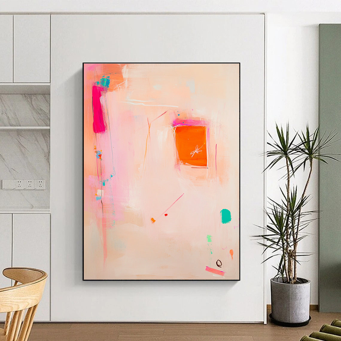 Soft Pink Abstract with Dragonfly Painting for Bohemian Bedrooms GAB1153
