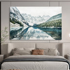 Snowy Mountain Lake Abstract Painting for Nature - Lover’s Studies YHT221